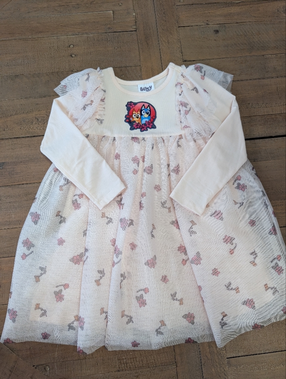 Bluey Pink Floral Tulle Dress with Character Patch